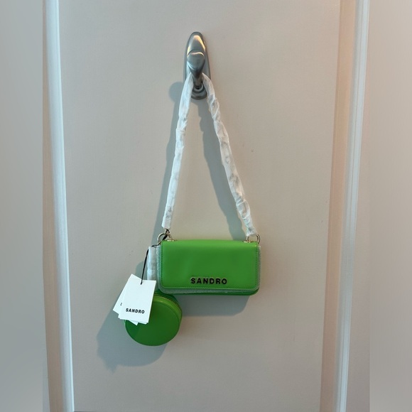 Sandro Vert Pomme Mini Purse Green Chain Strap Women's Bag - Picture 4 of 16